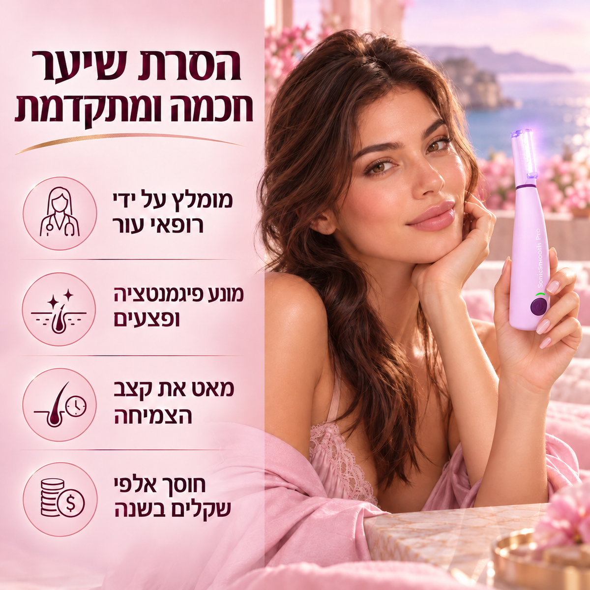 מכשיר דרמפלנינג קולי להסרת שיער הפנים של ALORA™