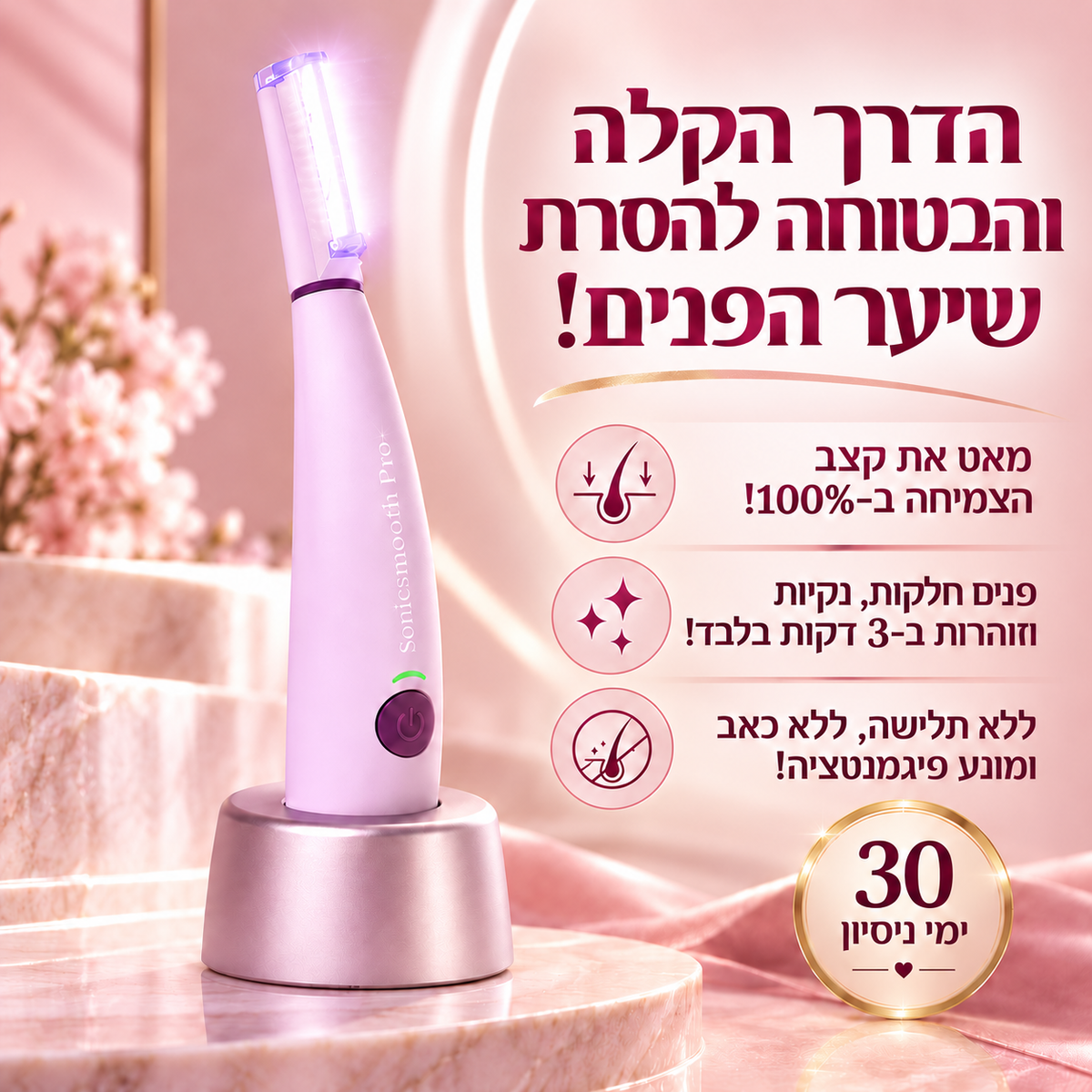 מכשיר דרמפלנינג קולי להסרת שיער הפנים של ALORA™